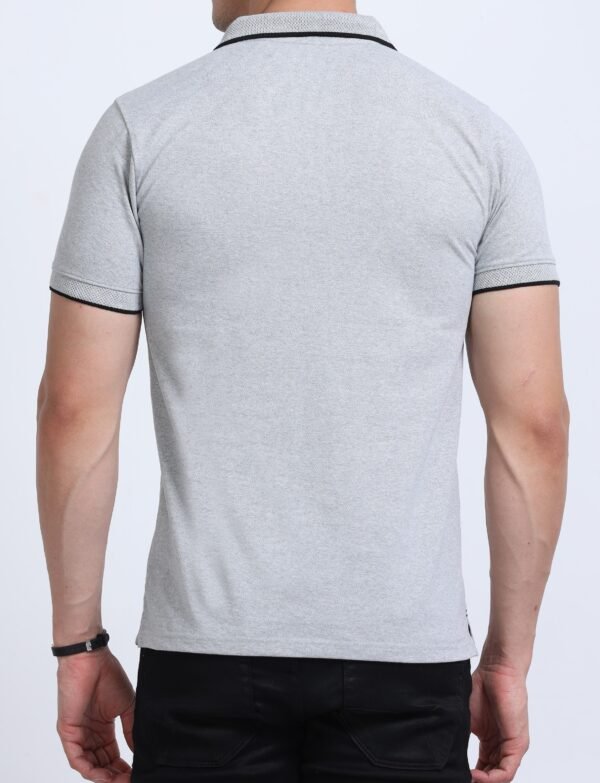 Premium Jacquard Polo - Grey Melange with Black Tipping - Image 2