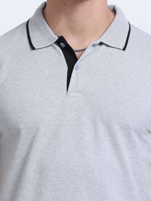 Premium Jacquard Polo - Grey Melange with Black Tipping - Image 3