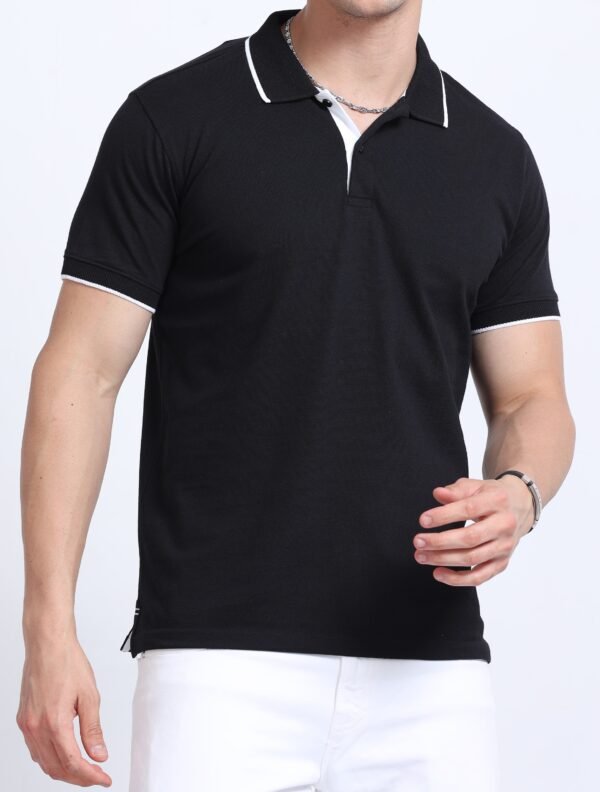 Premium Jacquard Polo - Black with White Tipping