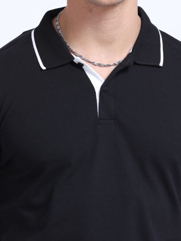 Premium Jacquard Polo - Black with White Tipping - Image 3