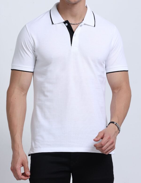 Premium Jacquard Polo - White with Black Tipping