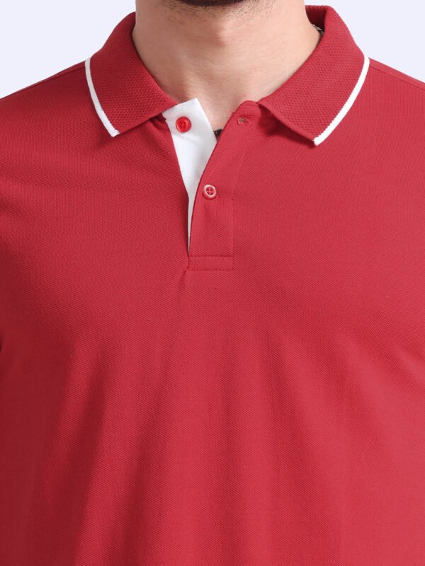 Premium Jacquard Polo - Red with White Tipping - Image 2