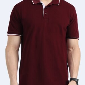 Premium Bio Washed Cotton Polo T-Shirt - Maroon with white Tipping