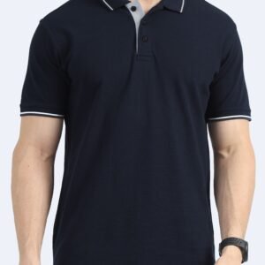 Premium Bio Washed Cotton Polo T-Shirt - Navy with white Tipping