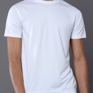 Polyester Round Neck T-Shirt- White