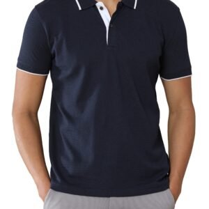Premium Jacquard Coton Polo - Navy Blue with White Tipping