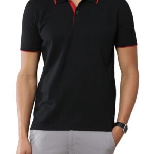 Premium Jacquard Coton Polo - Black with Red Tipping