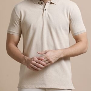 Premium Jacquard Coton Polo - Classic Beige