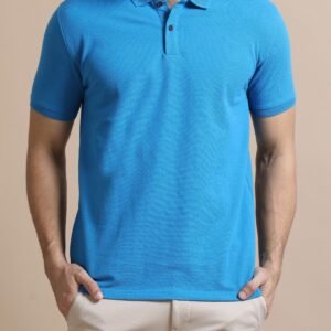 Premium Jacquard Coton Polo - Aqua Blue