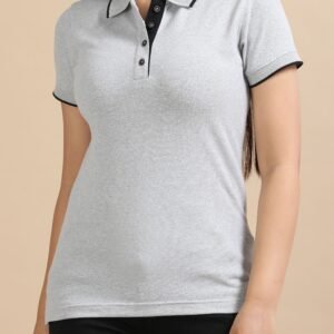 Premium Jacquard Women Cotton Polo - Grey Melange with Black Tipping