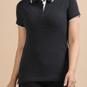 Premium Jacquard Women Cotton Polo - Charchoal Melange