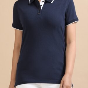 Premium Jacquard Women Cotton Polo - Midnight Navy