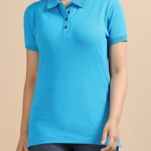 Premium Jacquard Women Cotton Polo - Aqua Blue