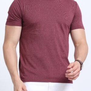 Men Cotton Round Neck T-Shirt - Maroon Melange