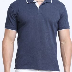 Premium Jacquard Coton Polo - Denim Milange with White Tipping