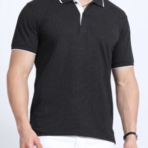 Premium Jacquard Coton Polo - Charcole with White Tipping