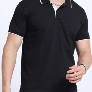 Premium Jacquard Coton Polo - Black with White Tipping