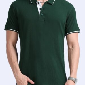 Premium Bio Washed Cotton Polo T-Shirt - Bottle Green with white Tipping