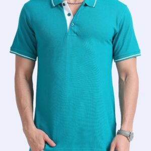 Premium Bio Washed Cotton Polo T-Shirt - Elec Green with white Tipping