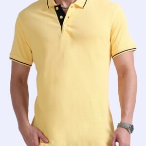 Premium Bio Washed Cotton Polo T-Shirt - Yellow with Black Tipping