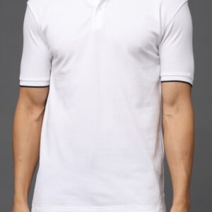 Premium Classic Bio Washed Cotton Polo T-Shirt - White with Black Tipping